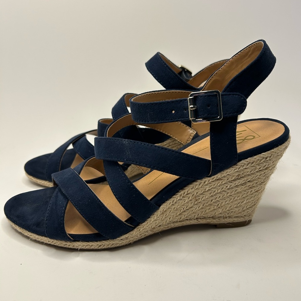 DV8 Dolce Vita Blue Suede Open Toe Strappy Espadrille Wedge Sandal Size 8.5 - Picture 1 of 12